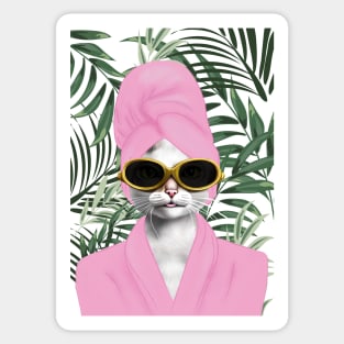 Cute Cat Wearing Pink Robe Sticker